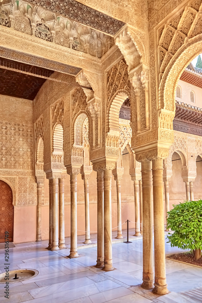 Famous courtyard in the Alhambra with lion court. (Granada, Spain)