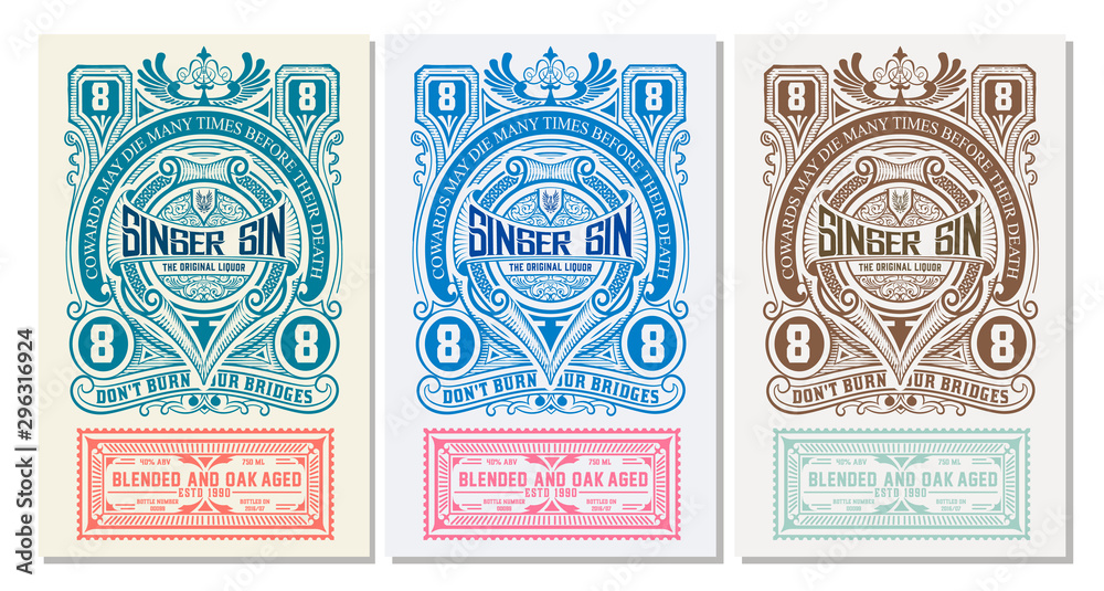 Vintage label with gin liquor design