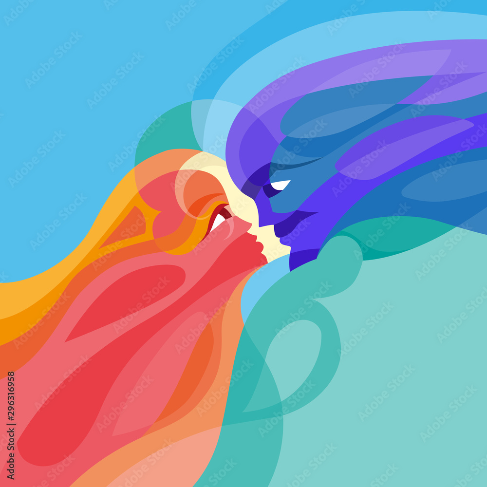 Man and Woman profiles face opposite ways Man and Woman profiles face opposite ways