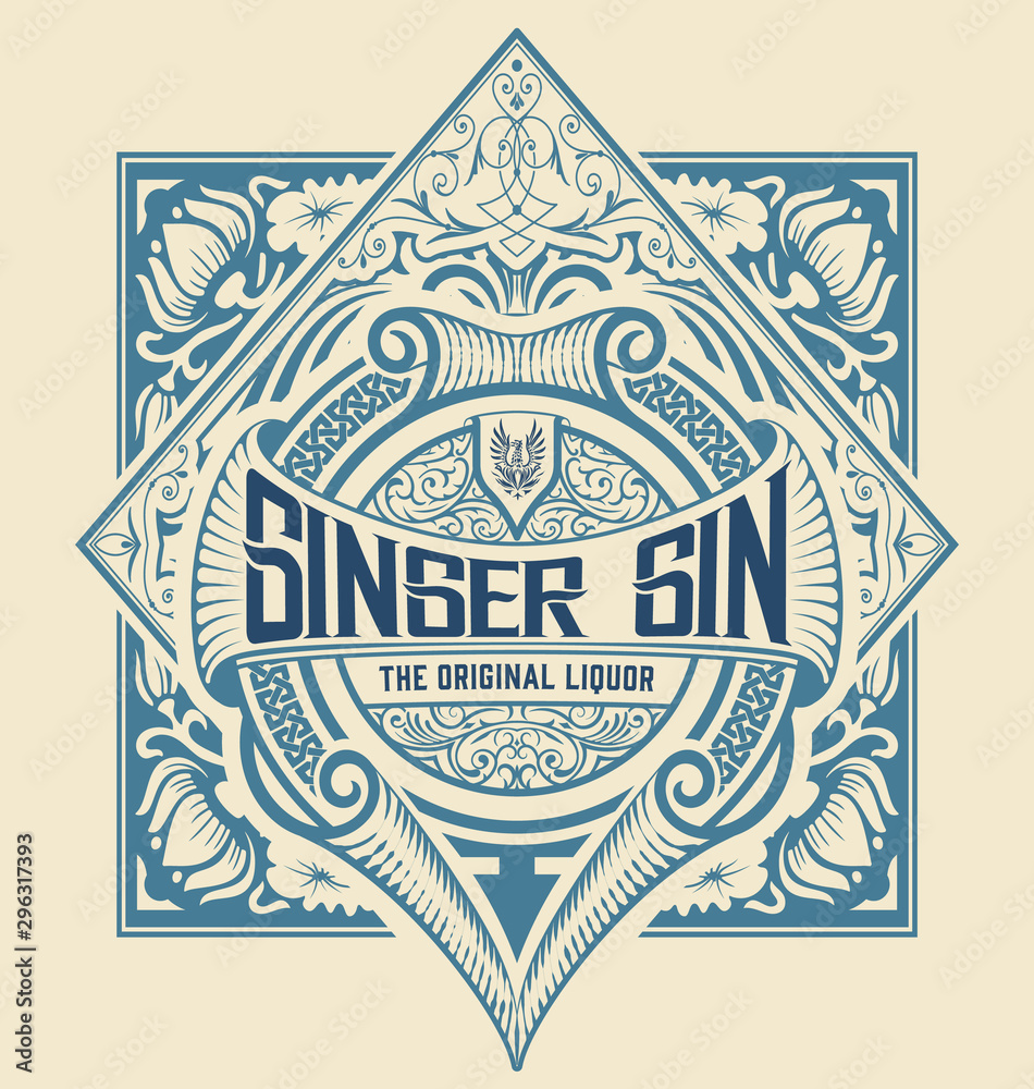 Gin Label with floral ornaments