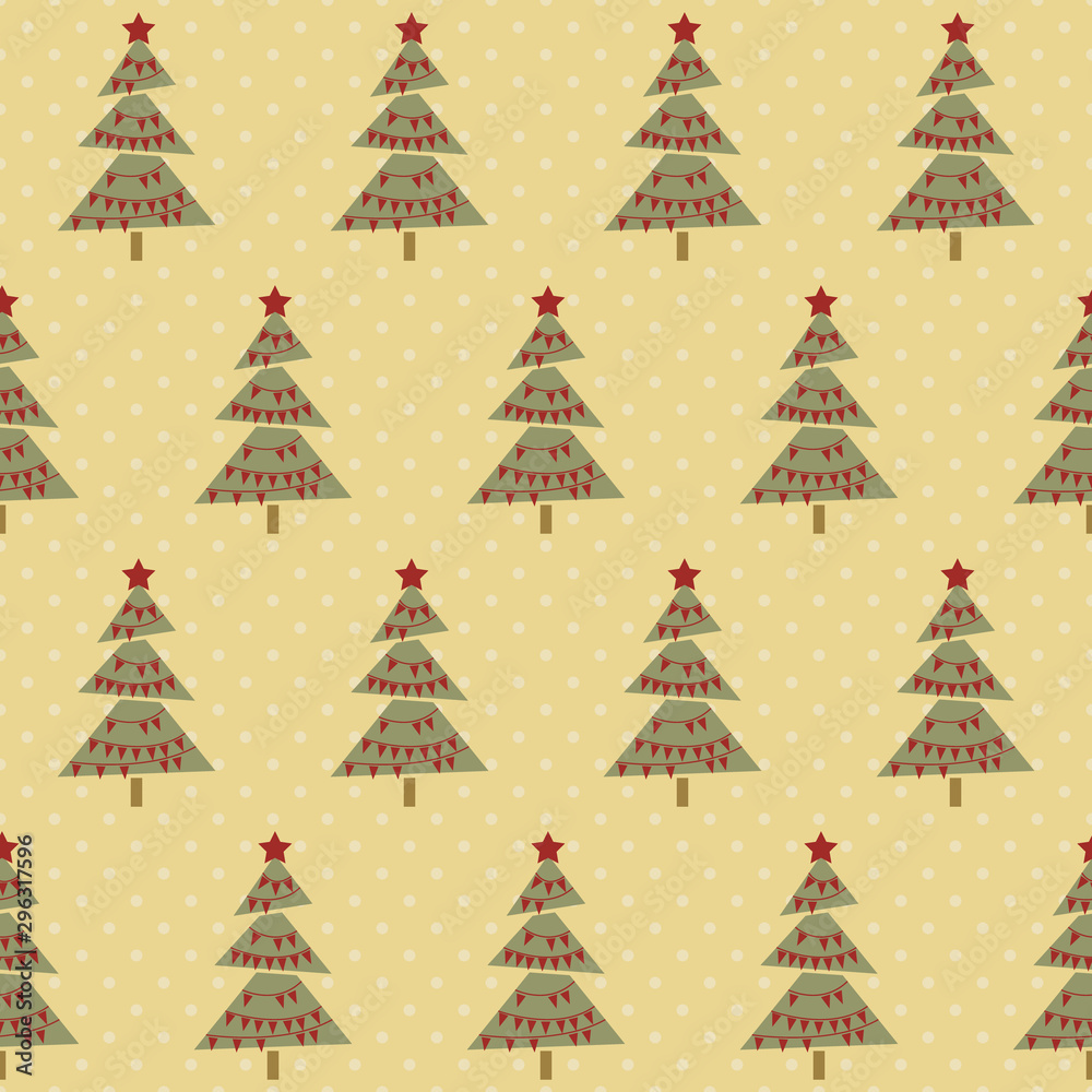 Vintage Christmas trees. Seamless vector illustration with abstract Christmas trees