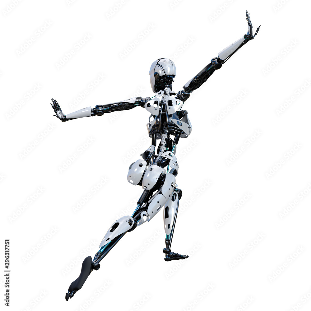 3D Rendering Female Robot on White