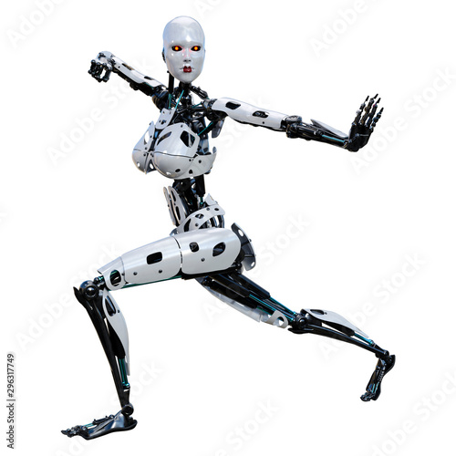 3D Rendering Female Robot on White