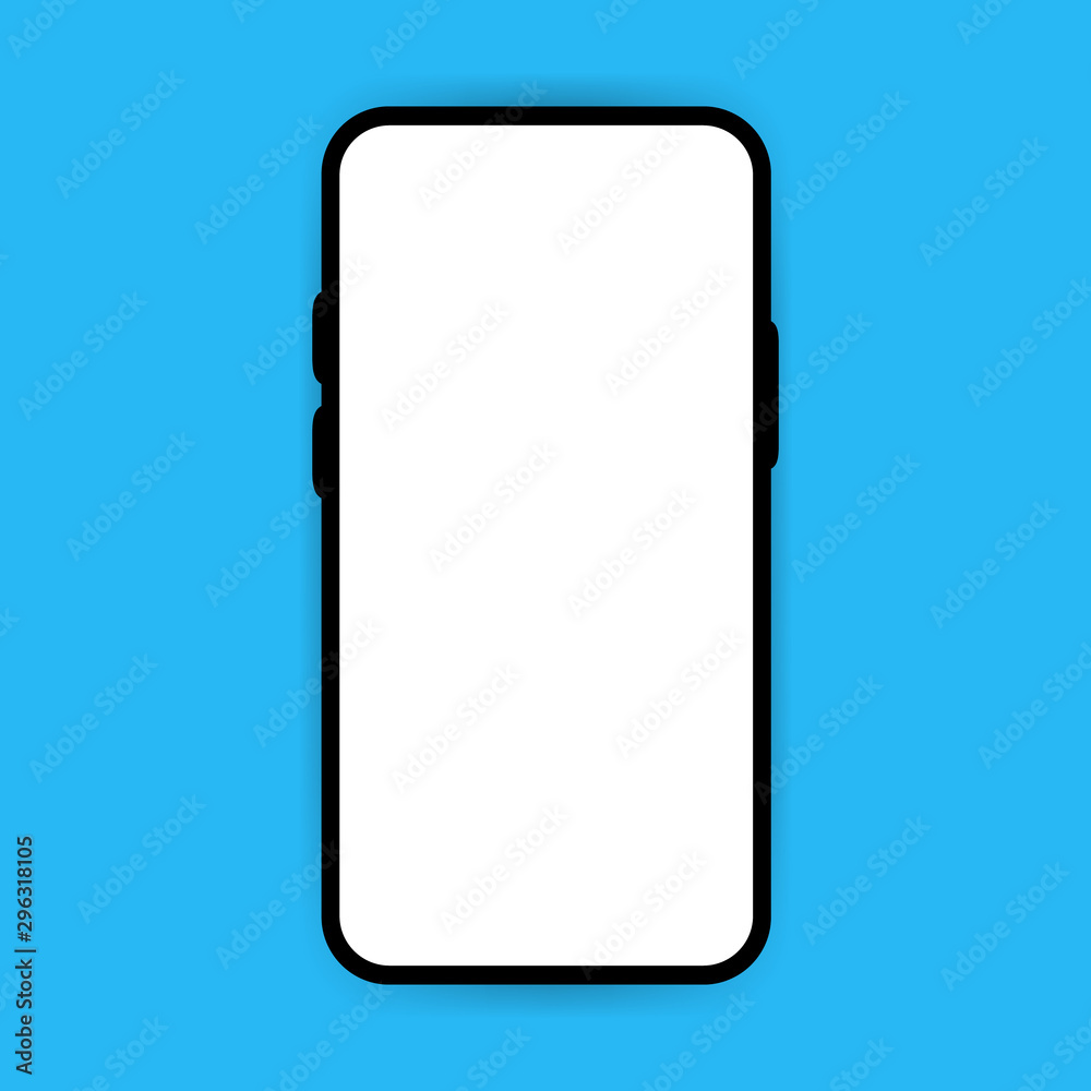 Black flat phone with white screen on blue background. Vector illustration.