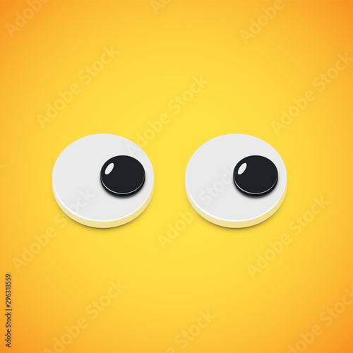 Yellow high-detailed emoticon eyes looking right, vector illustration