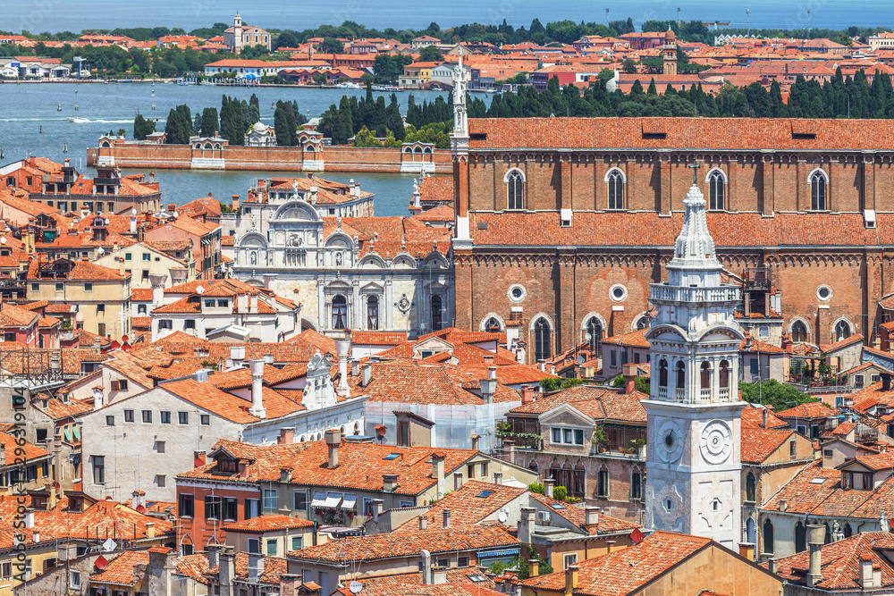 Landscaping view of Venice, view from the top of clock tower, Italy