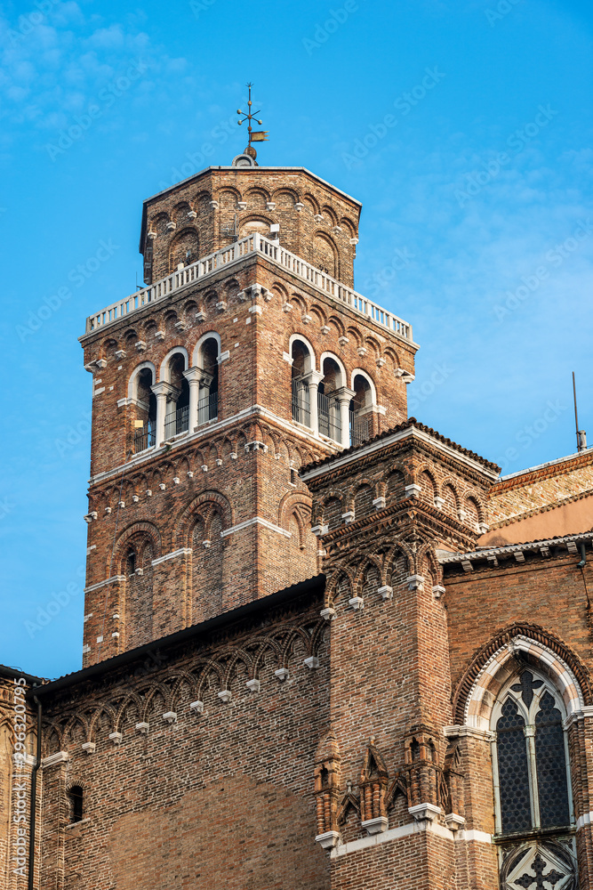 Venice, apse and bell tower of the basilica of Santa Maria Gloriosa dei Frari in gothic style. UNESCO world heritage site, Veneto, Italy, Europe