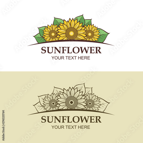icon colection with flower of sunflower isolated