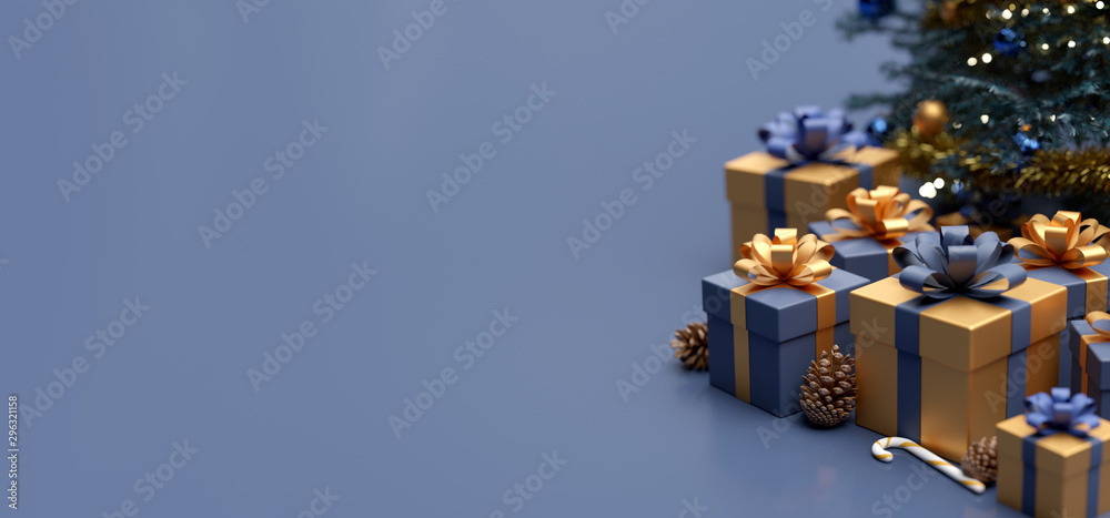 Christmas background with christmas gifts decoration - 3d rendering - obrazy, fototapety, plakaty 