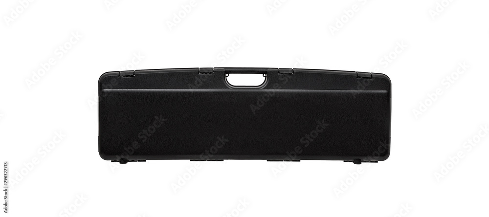 black plastic case for gun isolated on white back