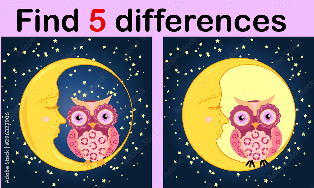 Cartoon Illustration of Find the Differences Educational Activity Game for Children with Owls Cartoon Illustration of Find the Differences Educational Activity Game for Children with Owls
