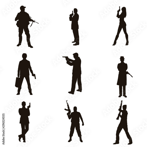 People Holding Firearms Silhouettes
