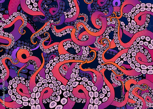 Futuristic background with colorful tentacles of an octopus frame