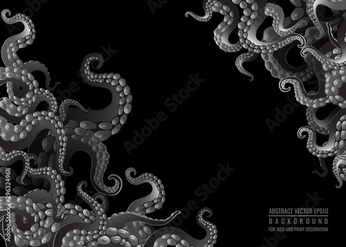 Futuristic background with black and white tentacles of an octopus frame