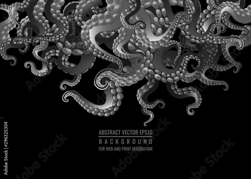Futuristic background with black and white tentacles of an octopus frame