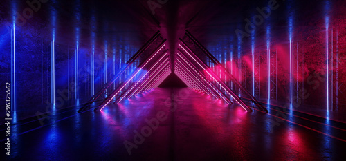 Sci Fi Futuristic Purple Blue Neon Laser Glowing Triangle Pylons Beams Retro Night Underground Stage Show Club Virtual Concrete Grunge Cement 3D Rendering