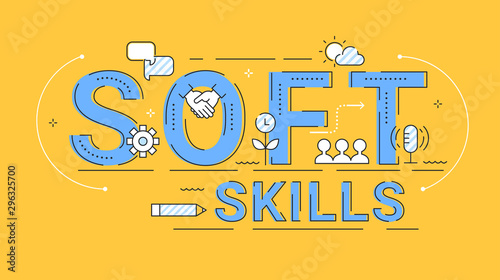 Soft Skills Concept Illustrated Sign. Outline Icons Flat Vector Design