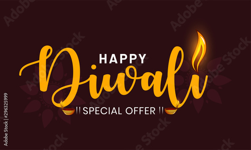 Happy Diwali festival celebration text typography. Use as banner, logo design etc. Indian festival of lights special offer sale. Happy diwali.