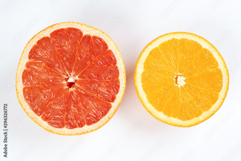 Orange grapefruit slice closeup on white background Orange grapefruit slice closeup on white background