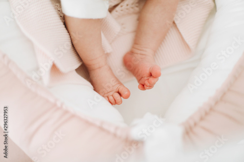 Newborn baby feet closeup. Happy Family concept. conceptual image of Maternity