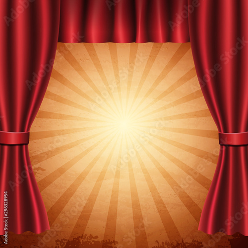 Red curtain on circus vintage background. Design for presentation, concert, show