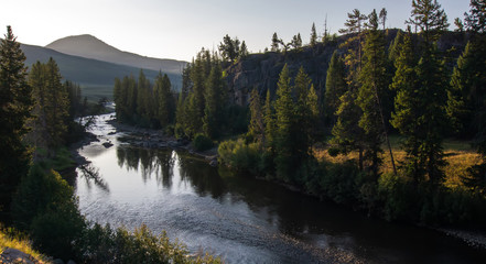 yellowstone river at sunrise near yellowstone park