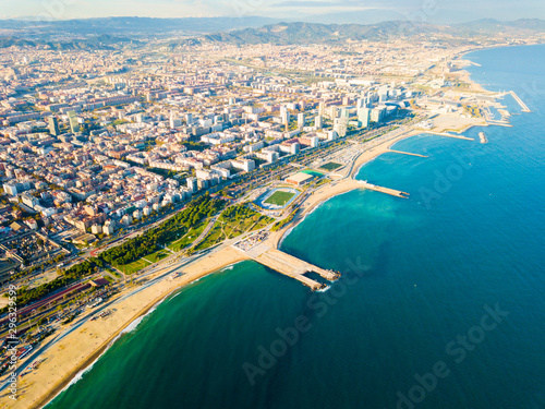 Aerial view of Barcelona coastal quarters