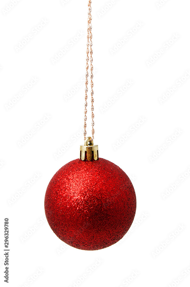 Hunging red christmas ball isolated on a white Hunging red christmas ball isolated on a white