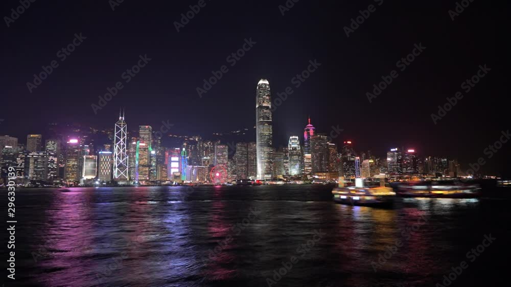 Hong Kong Victoria Harbour at Night; Timelapse; View of Hong Kong Skyline at Night Hong Kong Victoria Harbour at Night; Timelapse; View of Hong Kong Skyline at Night