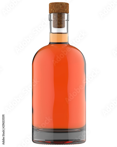 Cuadro en lienzo Clear White Glass Whiskey, Vodka, Gin, Wine, Ticture, Moonshine or Tequila Bottle with Amber Liquid