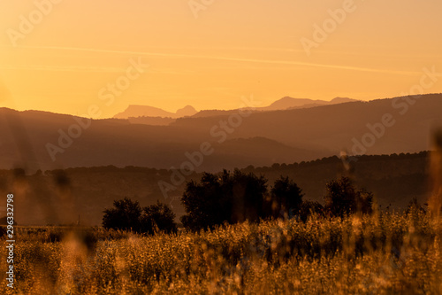Sunset with mountains around AMAZING Ronda village, SPAIN