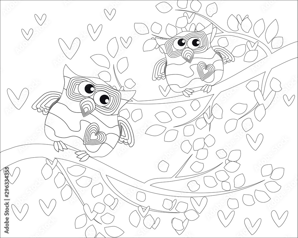 Fototapeta premium Coloring book for adult and older children. Coloring page with cute owl and floral frame. Outline drawing in zentangle style