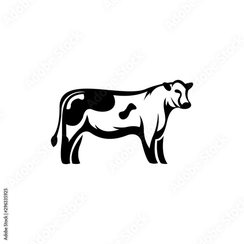 elegant organic old vintage farm cow that produce milk vector logo design