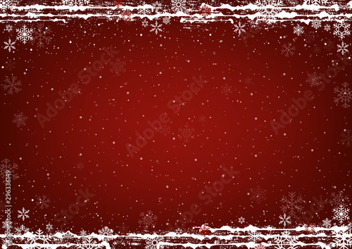 Red Christmas Background with Snow and Falling Snowflakes and Snowy Decorative Lines - Abstract Illustration, Vector