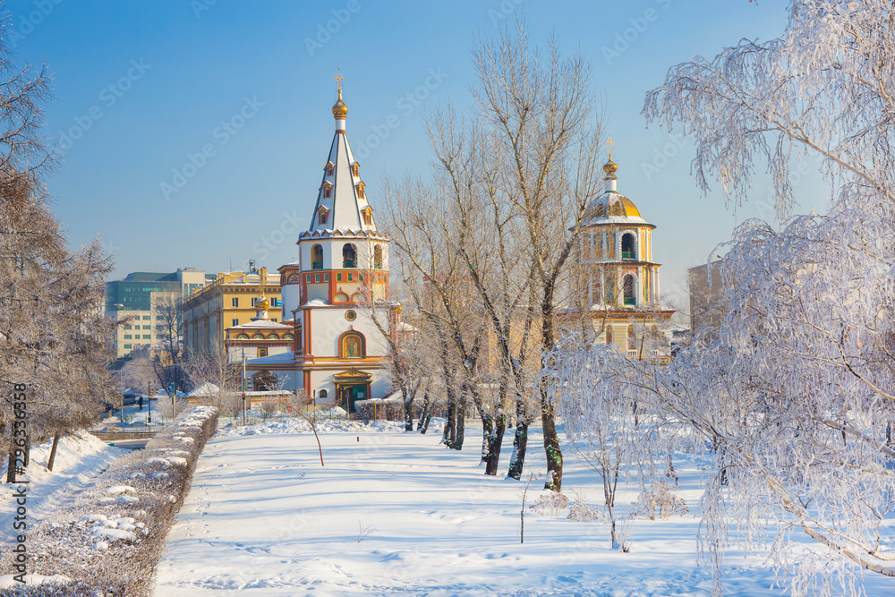 andscape of Irkutsk city of Russia during winter season,church and tree are cover by snow.It is very beautiful scene shot for photographer to take picture.Winter is high season to travelling Russia. andscape of Irkutsk city of Russia during winter season,church and tree are cover by snow.It is very beautiful scene shot for photographer to take picture.Winter is high season to travelling Russia.
