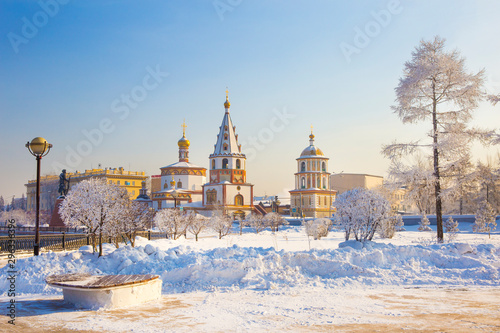 andscape of Irkutsk city of Russia during winter season,church and tree are cover by snow.It is very beautiful scene shot for photographer to take picture.Winter is high season to travelling Russia.