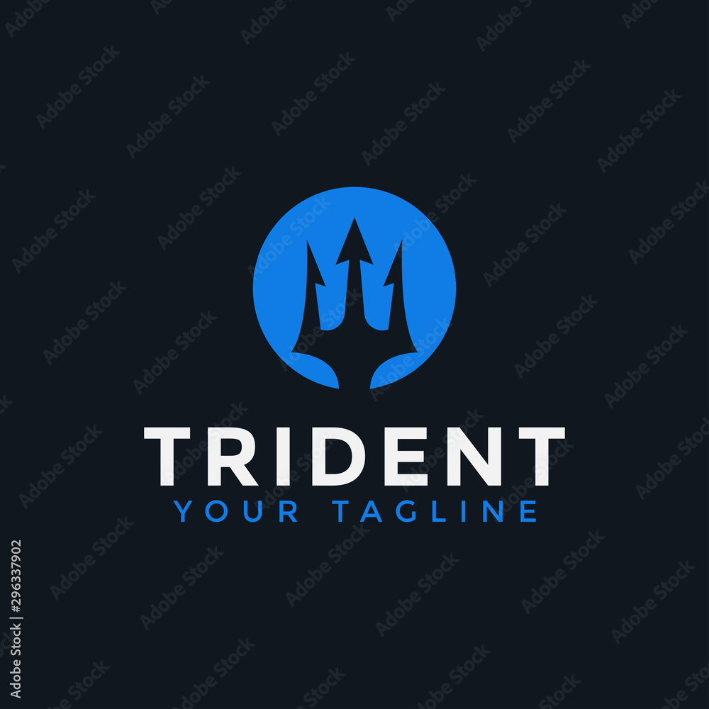 Circle Trident Neptune Poseidon logo design Template