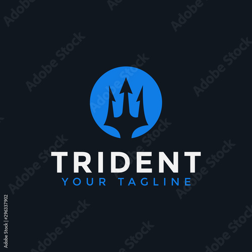 Circle Trident Neptune Poseidon logo design Template