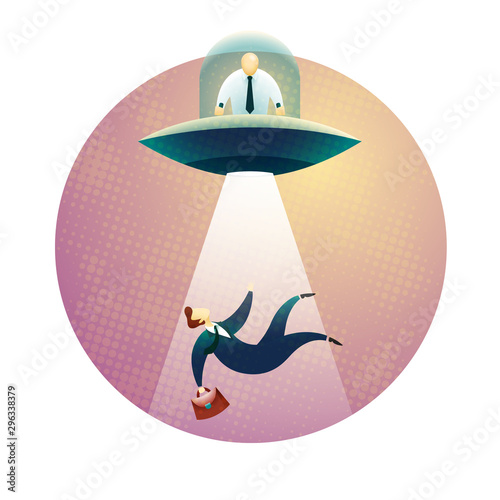 HR manager is flying on UFO and hiring a new staff, hiring process concept