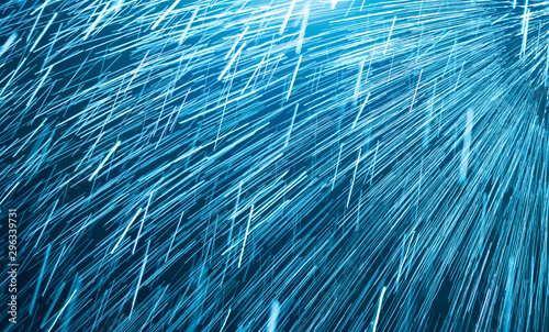 blue water droplets scattered in lines Beautifully spread on black background