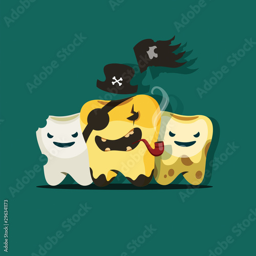 Vector illustration of rotten teeth in the image of a gang of pirates