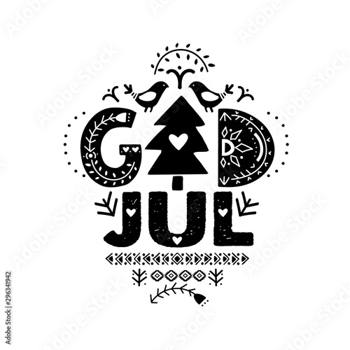 Merry Christmas Calligraphy in Swedish God Jul