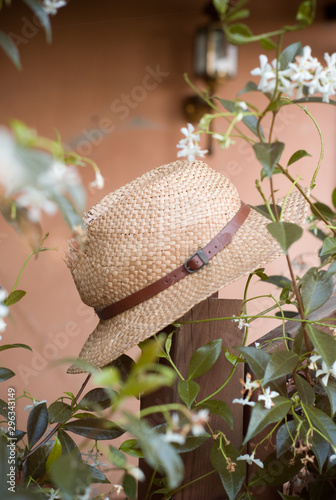 Fototapeta Naklejka Na Ścianę i Meble -  old hat on post in garden