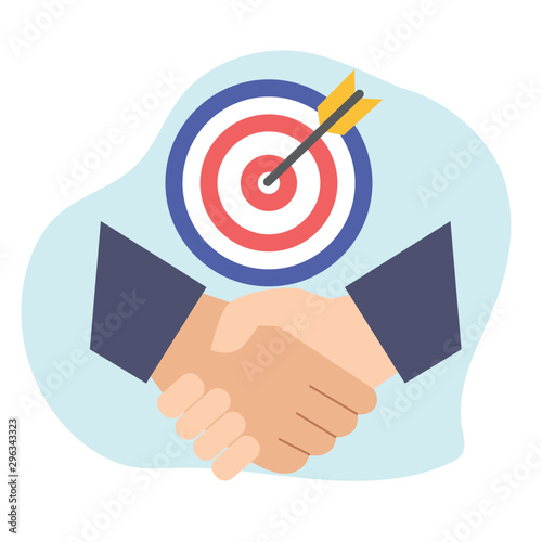 Partnership vector illustration, business handshake and target with arrow