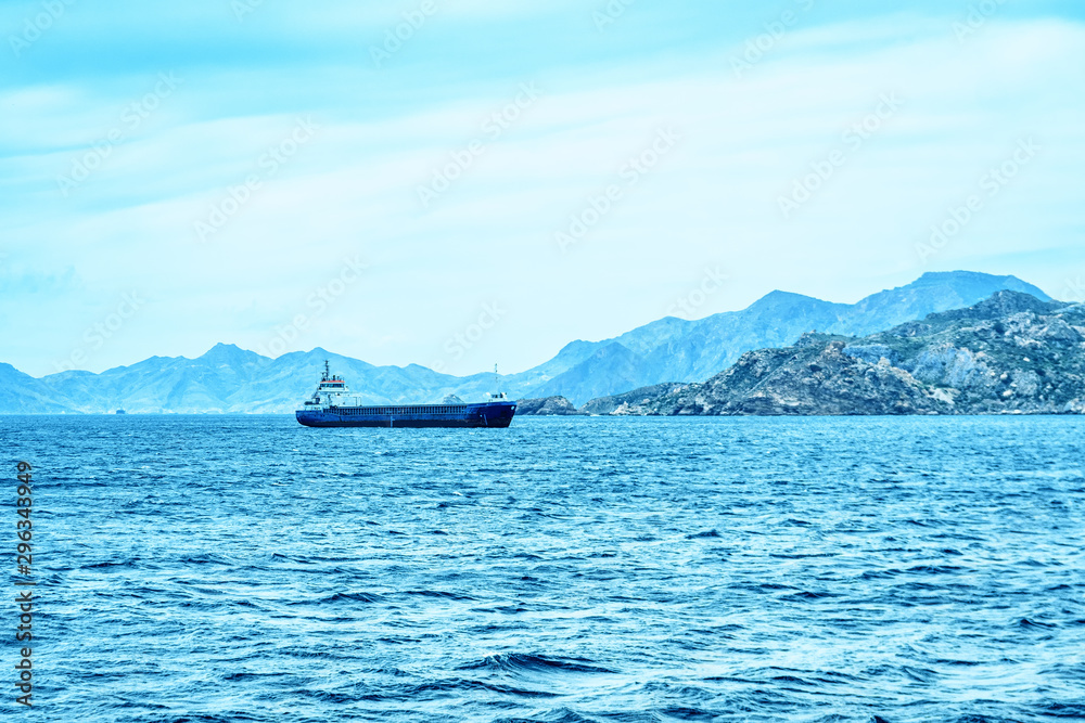 Cold sea, ship and mountains Cold sea, ship and mountains