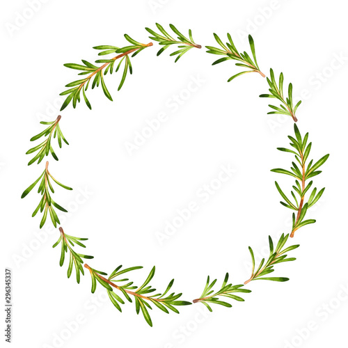 Isolated watercolor wreath with fresh rosemary