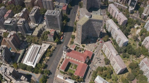 Aerial shots of Santiago city and Costanera Center Tower - Gran Torre Santiago. Las Condes. photo