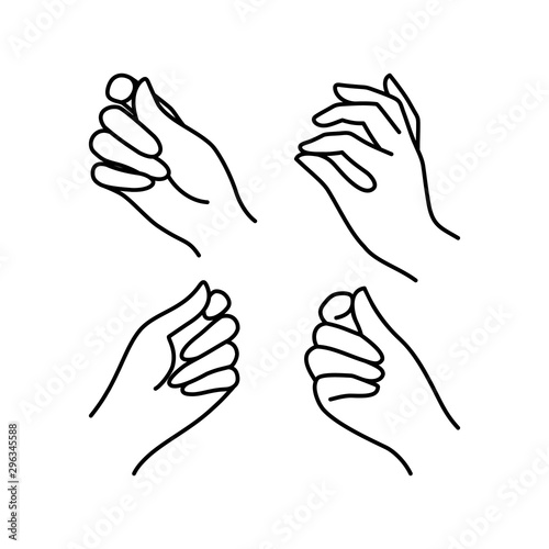 Woman's hand icon collection line. Vector Illustration of Elegant female hands of different gestures.