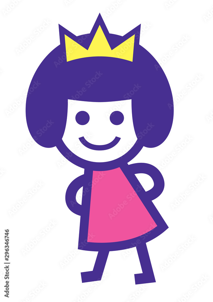 Cute princess girl with crown dressing pink colour blouse character - vector character