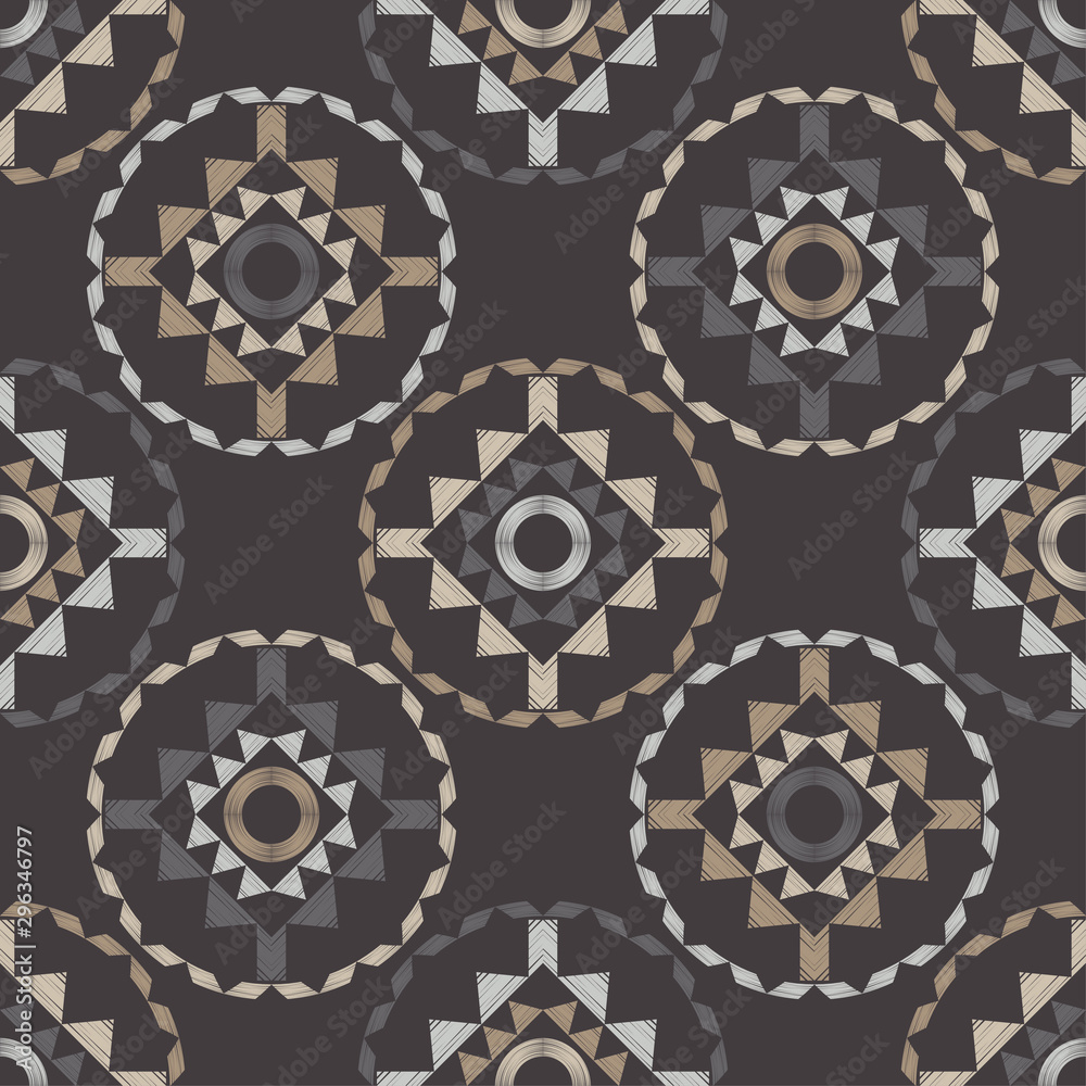 Ethnic boho seamless pattern. Lace. Embroidery on fabric. Patchwork texture. Weaving. Traditional ornament. Tribal pattern. Folk motif. Vector illustration for web design or print. Ethnic boho seamless pattern. Lace. Embroidery on fabric. Patchwork texture. Weaving. Traditional ornament. Tribal pattern. Folk motif. Vector illustration for web design or print.